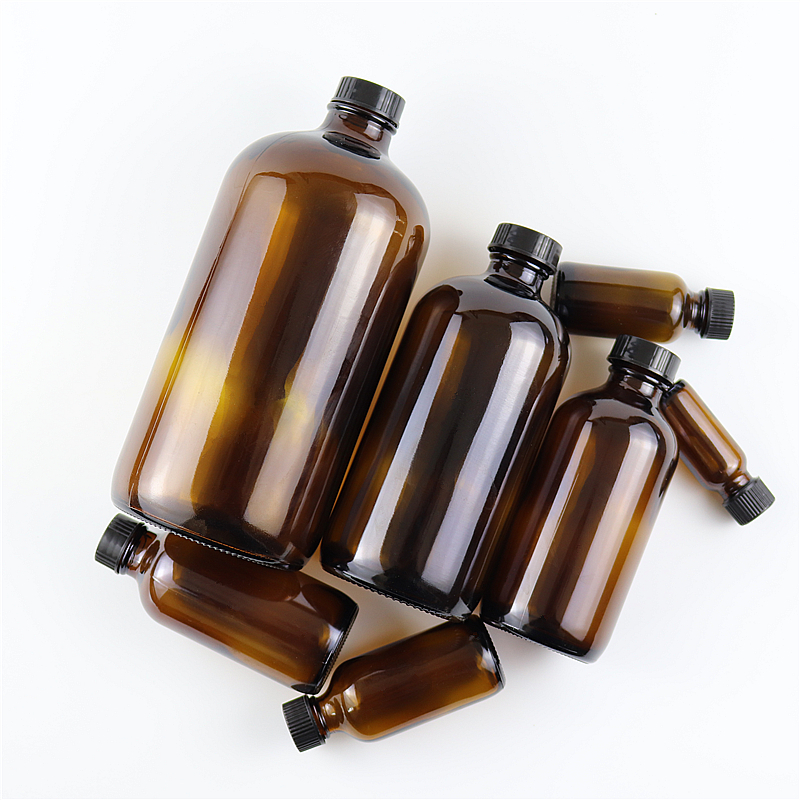 Factory manufacturers sell dark amber 30ml 50ml 100ml 120ml 500ml boston round glass bottle airless pump bottle
