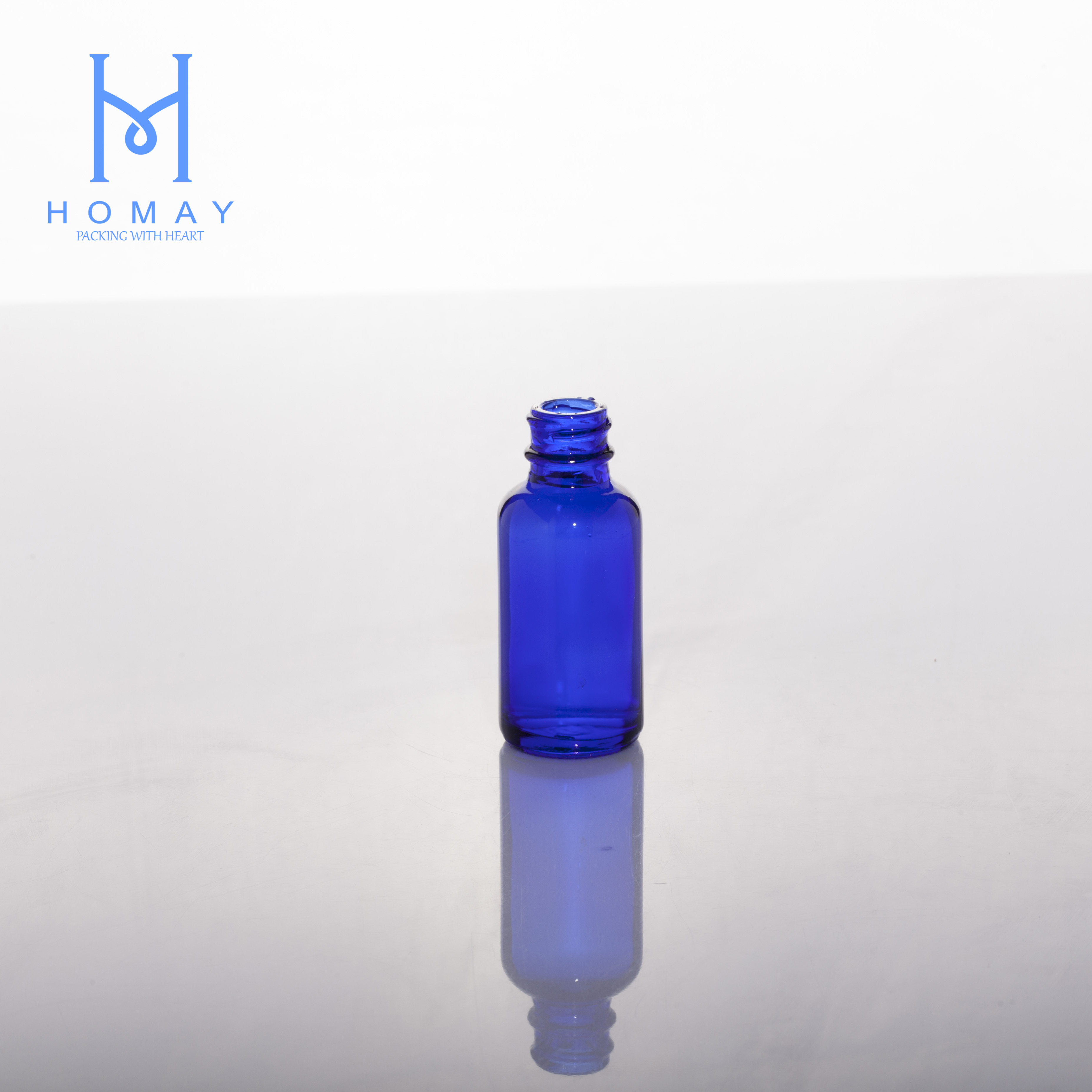 Factory outlet 0.5oz 1oz 2oz 4oz 8oz 16oz blue glass boston round bottle with dropper cap and spray pump