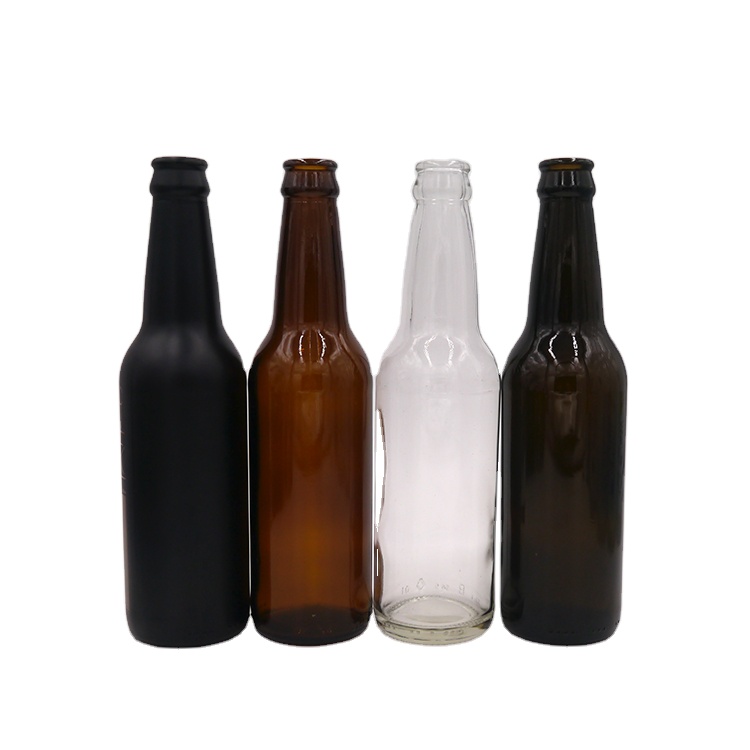 Factory outlet 330ml 12oz black brown amber beer glass bottle with beer crown caps