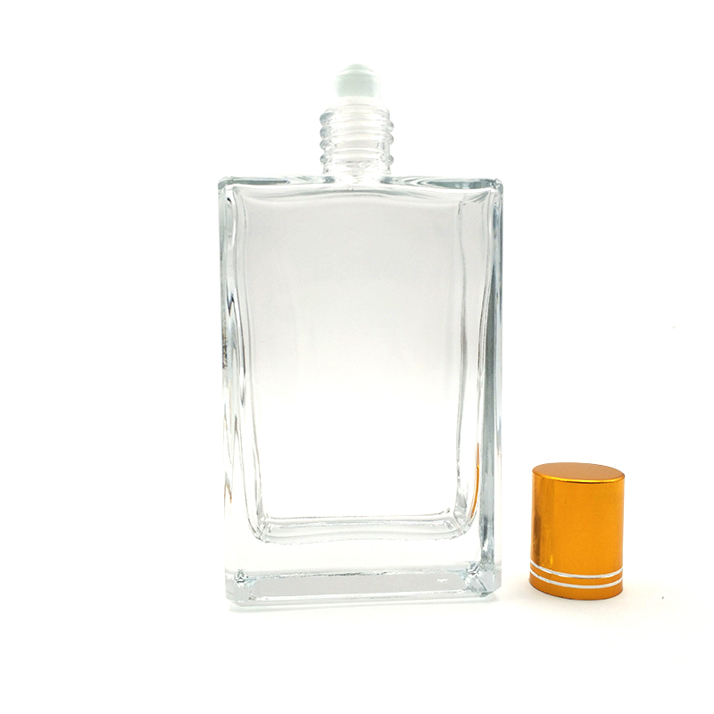 Factory price 10ml 15ml 30ml 50ml 100ml clear glass square essential oil perfume roll on bottle with steel roller ball