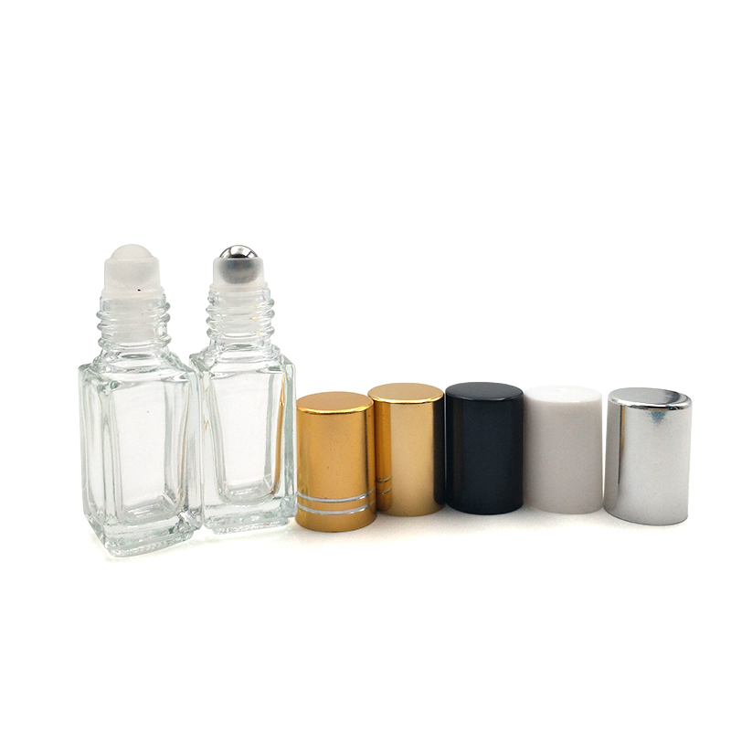Factory price 10ml 15ml 30ml 50ml 100ml clear glass square essential oil perfume roll on bottle with steel roller ball