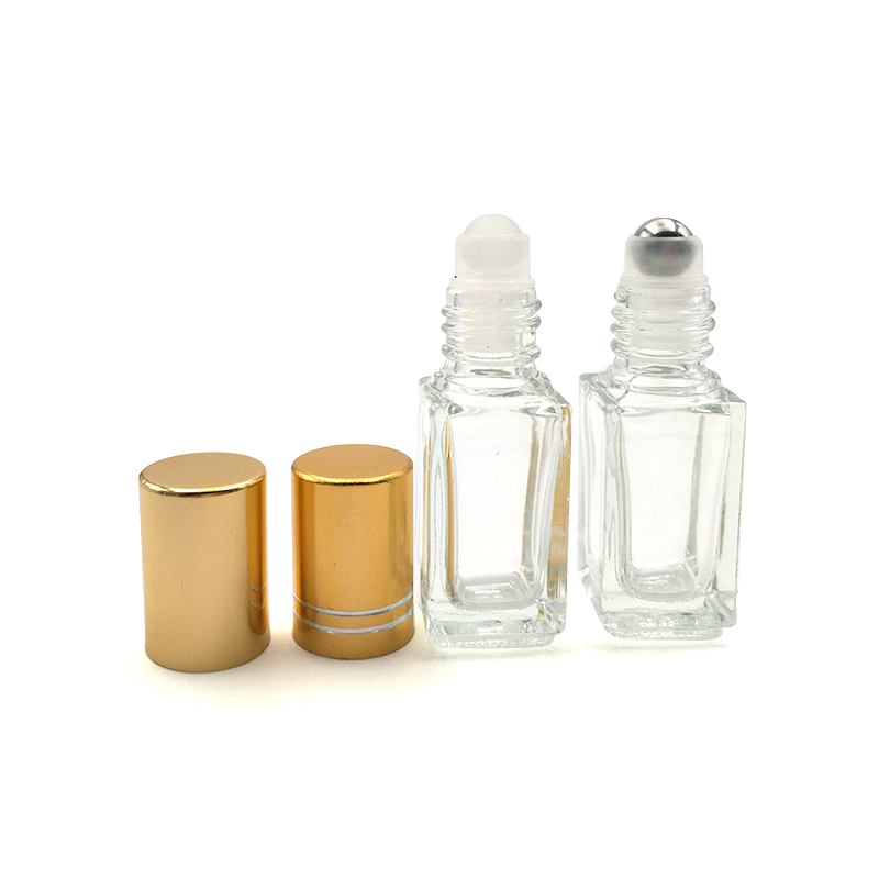 Factory price 10ml 15ml 30ml 50ml 100ml clear glass square essential oil perfume roll on bottle with steel roller ball