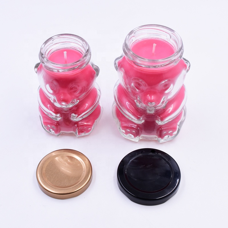Factory-price 180 ml transparent clear bear shape candle glass jar honey jam candy snacks with paraffin