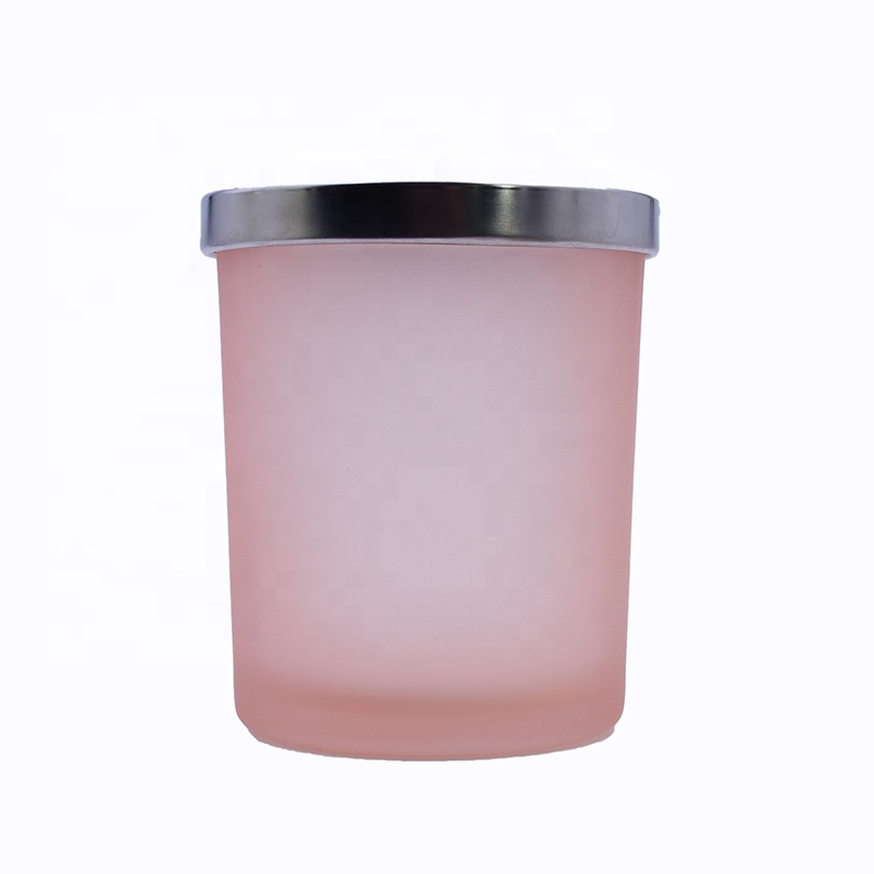 Factory price 200 ML translucent matte pink empty round custom candle holder glass jar with sealed metal lid