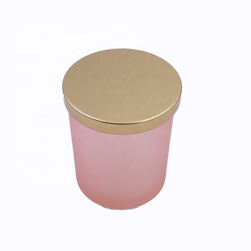 Factory price 200 ML translucent matte pink empty round custom candle holder glass jar with sealed metal lid
