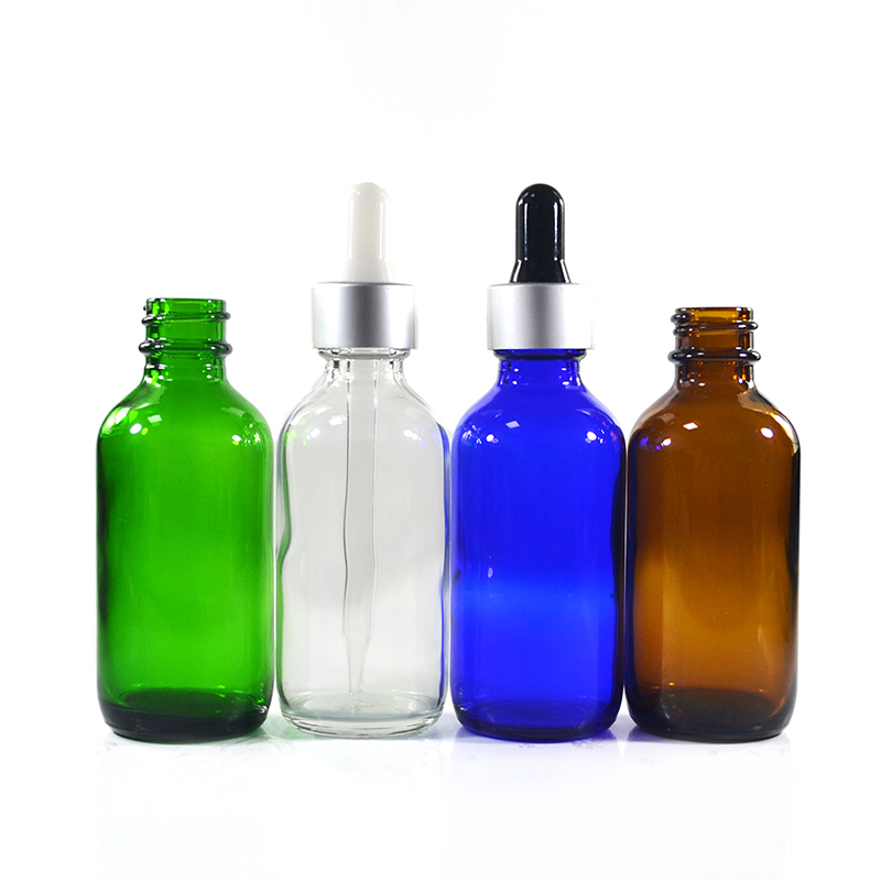 Factory price 30ml 60ml Clear Amber Green Blue Boston Bottle Glass Dropper Bottle with Aluminum Cap