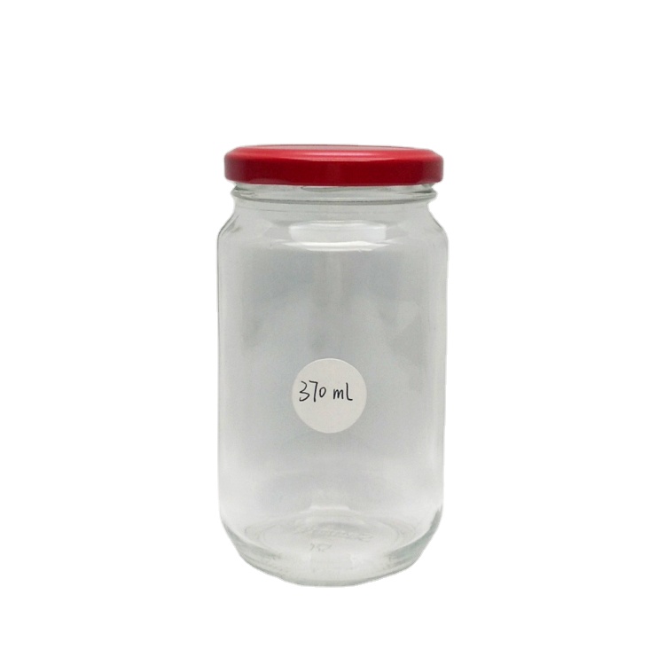 Factory price 370ml glass jar with metal lid for honey jam sauce pickles