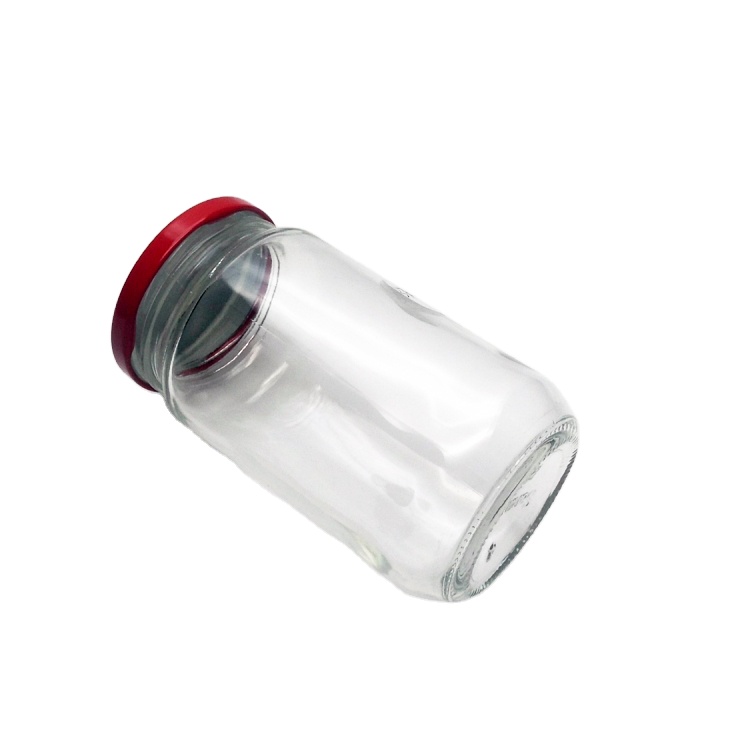Factory price 370ml glass jar with metal lid for honey jam sauce pickles