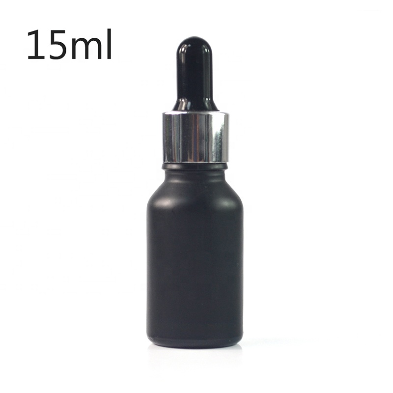Factory price Black frosted essential oil glass bottle5ml 10ml 15ml 20ml 30ml with black aluminium dropper Wholesales