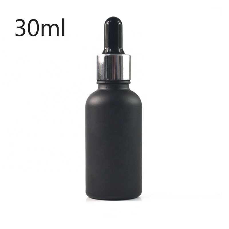 Factory price Black frosted essential oil glass bottle5ml 10ml 15ml 20ml 30ml with black aluminium dropper Wholesales