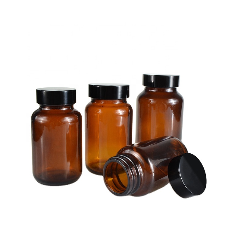 Factory price amber wide mouth glass pharmaceutical pill bottle for tablet