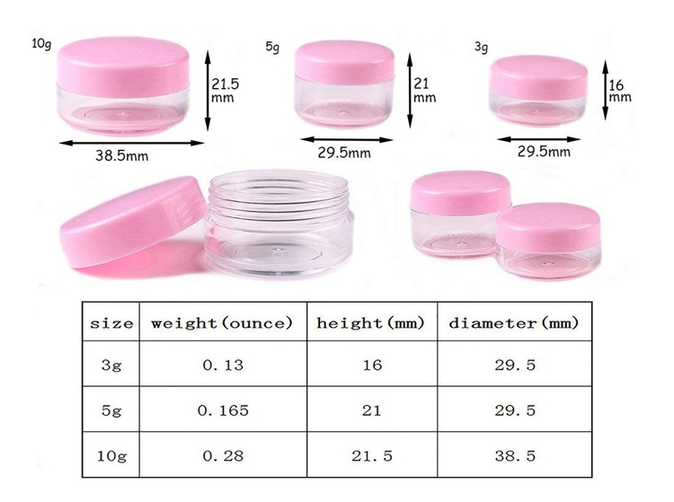 Factory price cheap empty plastic mini cosmetic 10 gram jar pink cosmetic jars and bottles