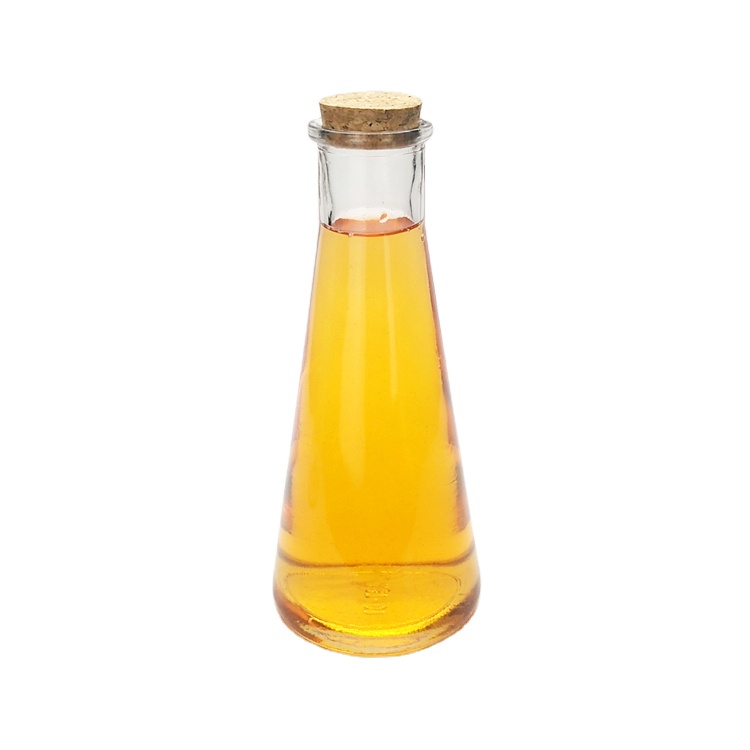 Factory price cone shape 350ml clear glass juice water bottle with cork lid wholesale