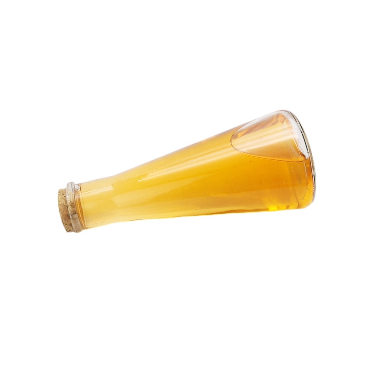 Factory price cone shape 350ml clear glass juice water bottle with cork lid wholesale