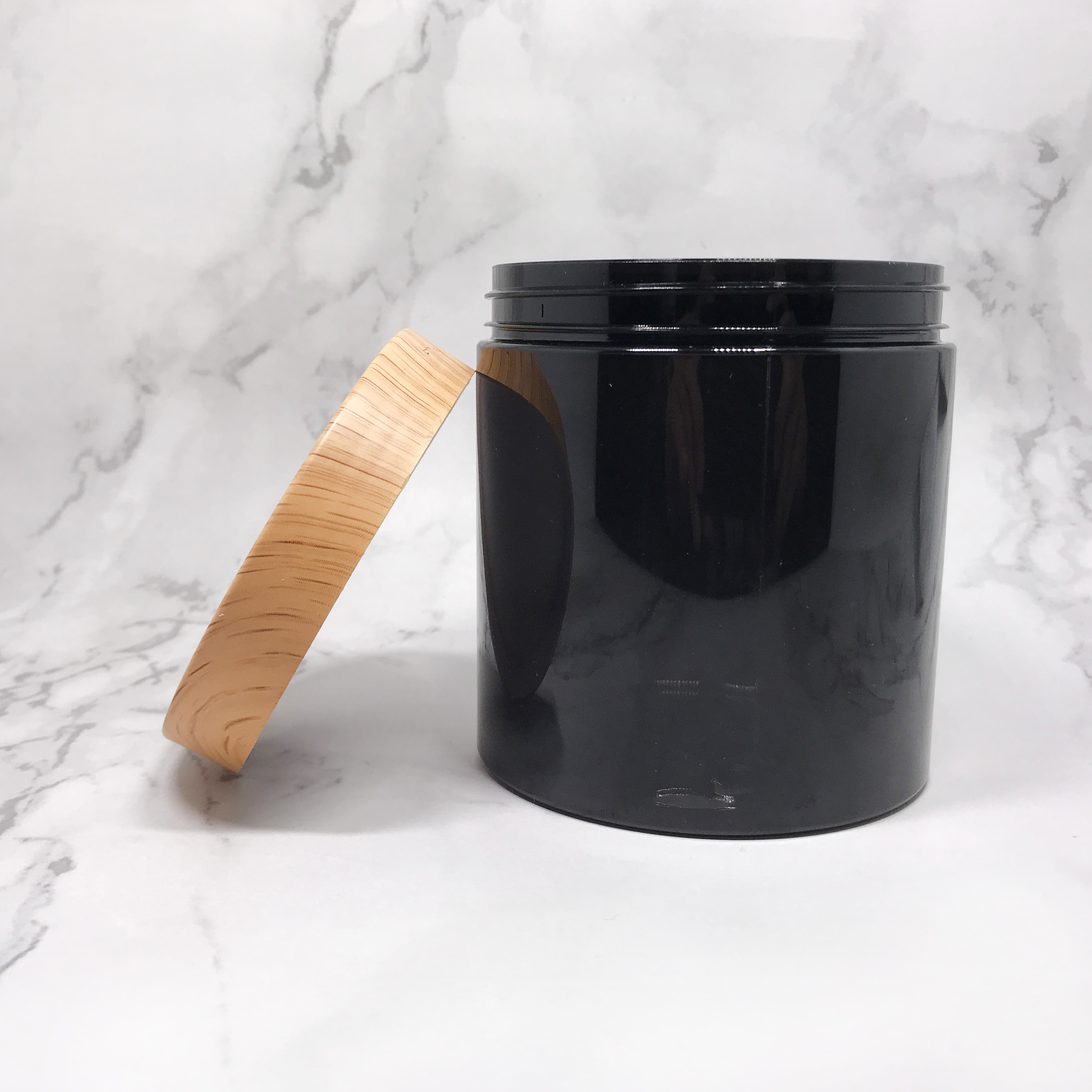 Factory price custom 100ml 200ml 250ml large round wooden bamboo PP cream cosmetic pet plastic jar bamboo pattern lid