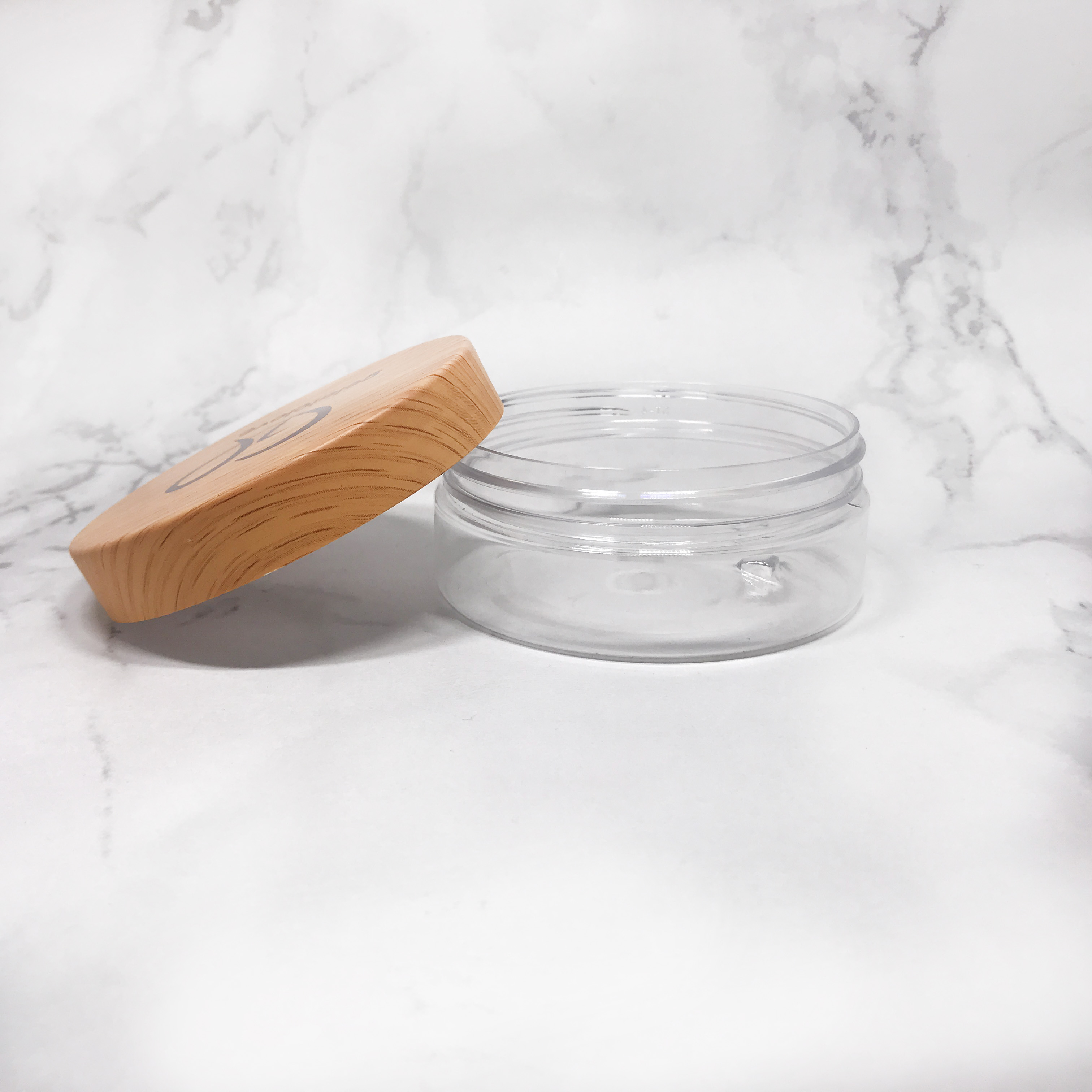 Factory price custom 100ml 200ml 250ml large round wooden bamboo PP cream cosmetic pet plastic jar bamboo pattern lid