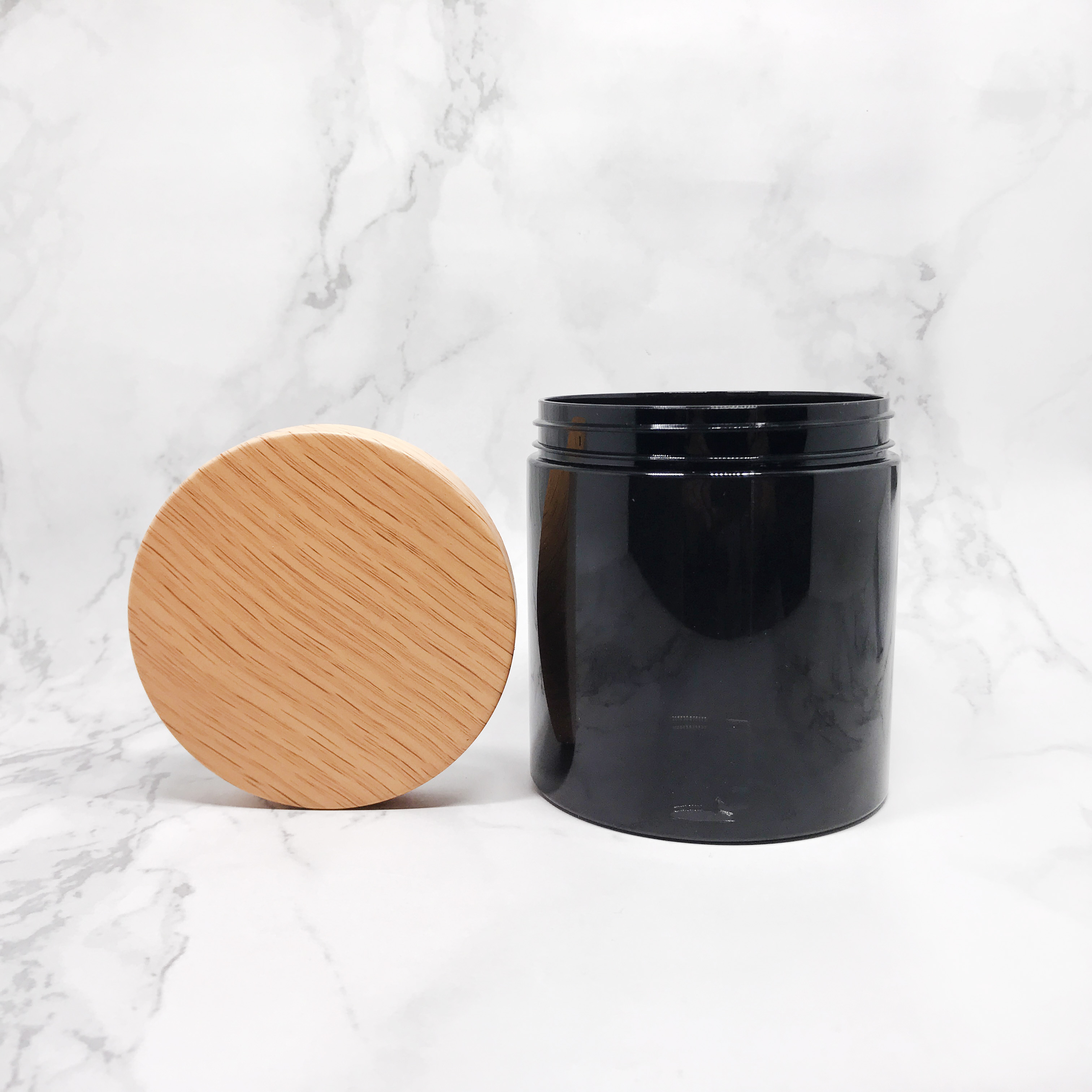 Factory price custom 100ml 200ml 250ml large round wooden bamboo PP cream cosmetic pet plastic jar bamboo pattern lid