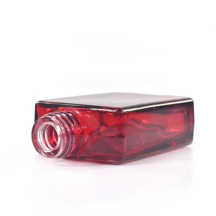 Factory price customized color 30ml essential oil rectangular e liquid red glass dropper bottle with aluminum cap