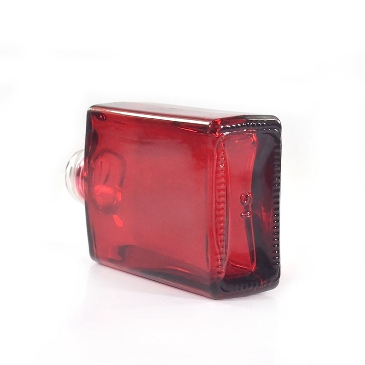 Factory price customized color 30ml essential oil rectangular e liquid red glass dropper bottle with aluminum cap