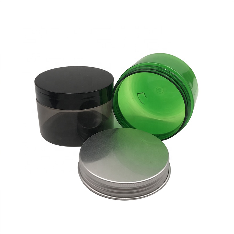 Factory price empty 100g 120g 150g 200g 250g clear brown amber pink green purple colored PET plastic cosmetic jar with lids