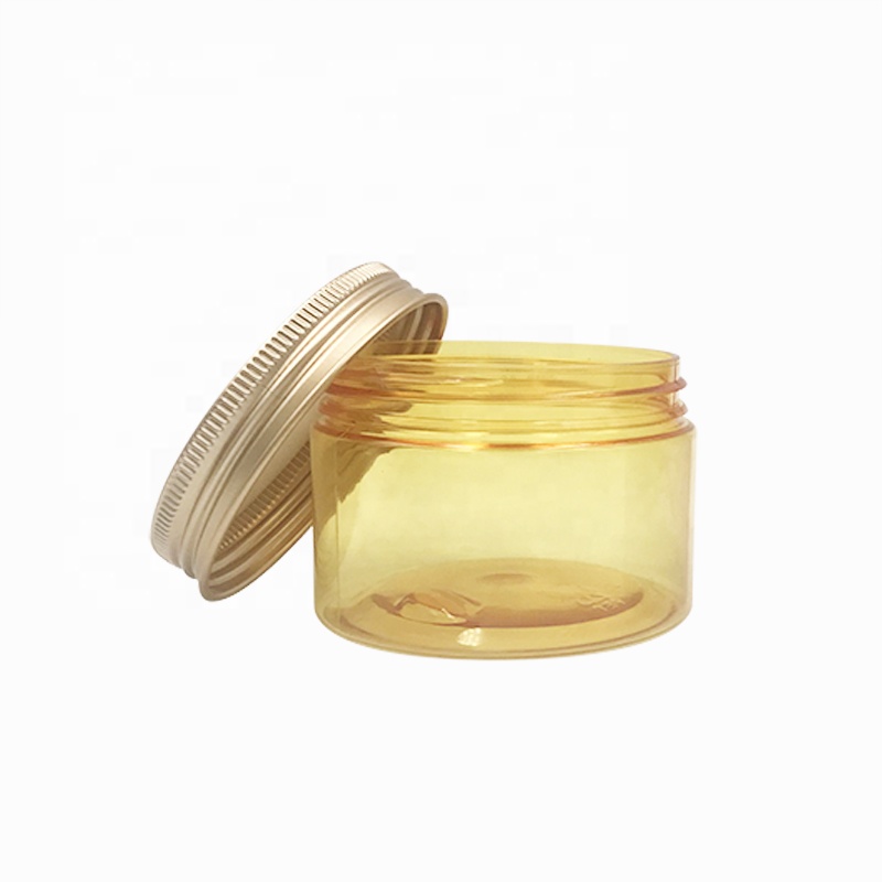 Factory price empty 100g 120g 150g 200g 250g clear brown amber pink green purple colored PET plastic cosmetic jar with lids