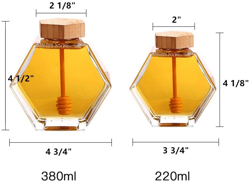 Factory price glass jar hexagonal glass honey jar with wooden lid and dipper