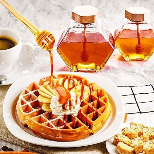 Factory price glass jar hexagonal glass honey jar with wooden lid and dipper
