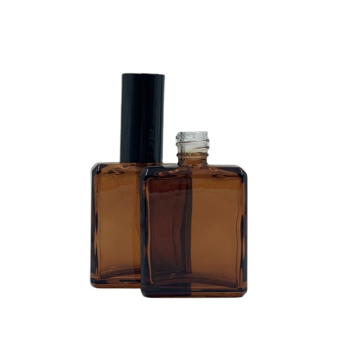 Factory price oblate rectangle glass spray 50ml amber glass perfume bottle