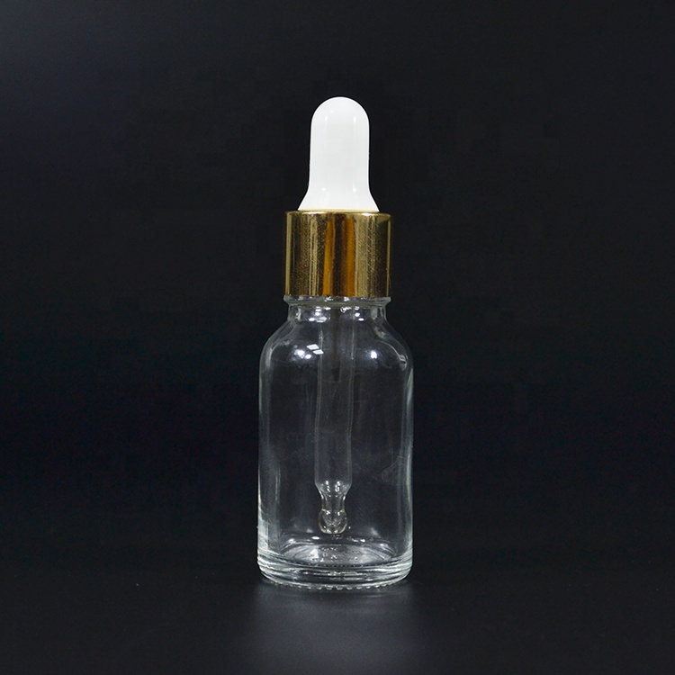 Factory price olive oil 5ml 10ml 15ml 20ml clear amber blue green glass bottle with black aluminium dropper wholesales