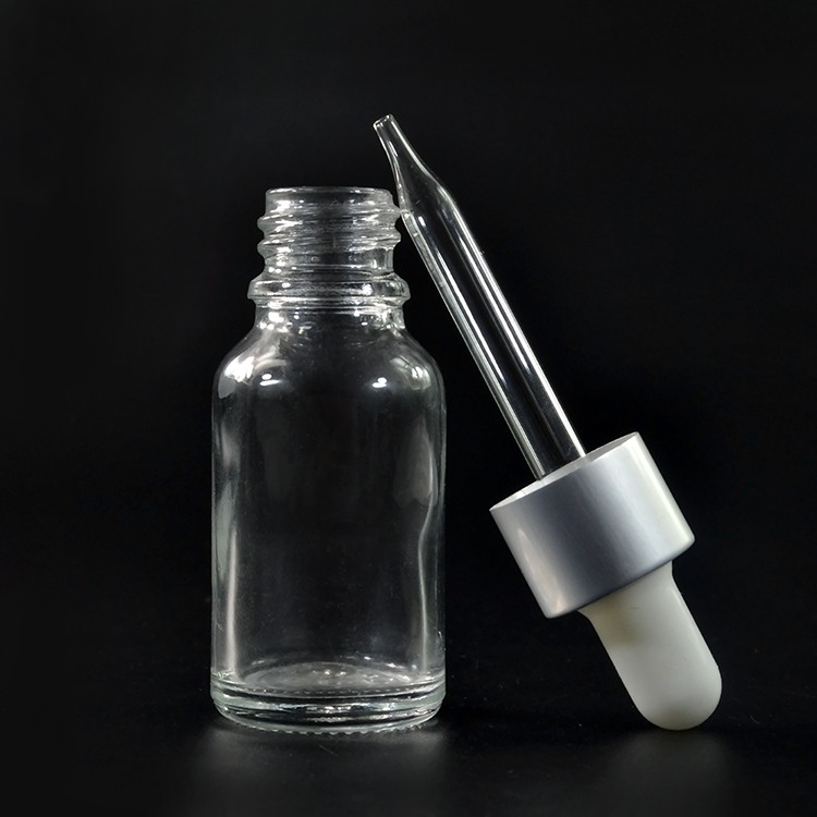 Factory price olive oil 5ml 10ml 15ml 20ml clear amber blue green glass bottle with black aluminium dropper wholesales