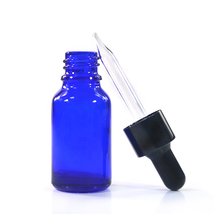Factory price olive oil 5ml 10ml 15ml 20ml clear amber blue green glass bottle with black aluminium dropper wholesales