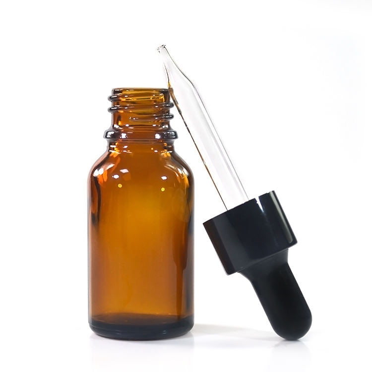 Factory price olive oil 5ml 10ml 15ml 20ml clear amber blue green glass bottle with black aluminium dropper wholesales