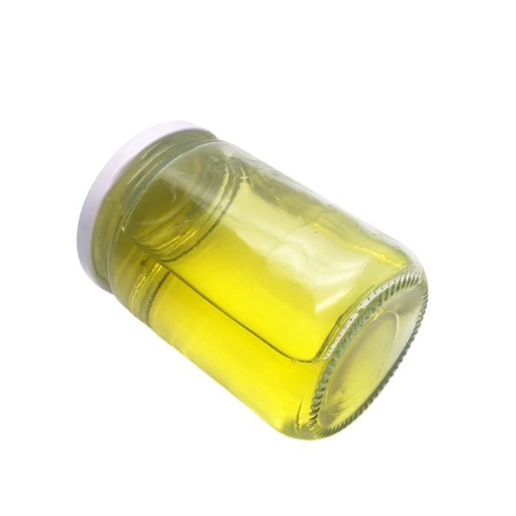 Factory price reusable 350ml round clear glass container jar with metal lid for honey jam spice