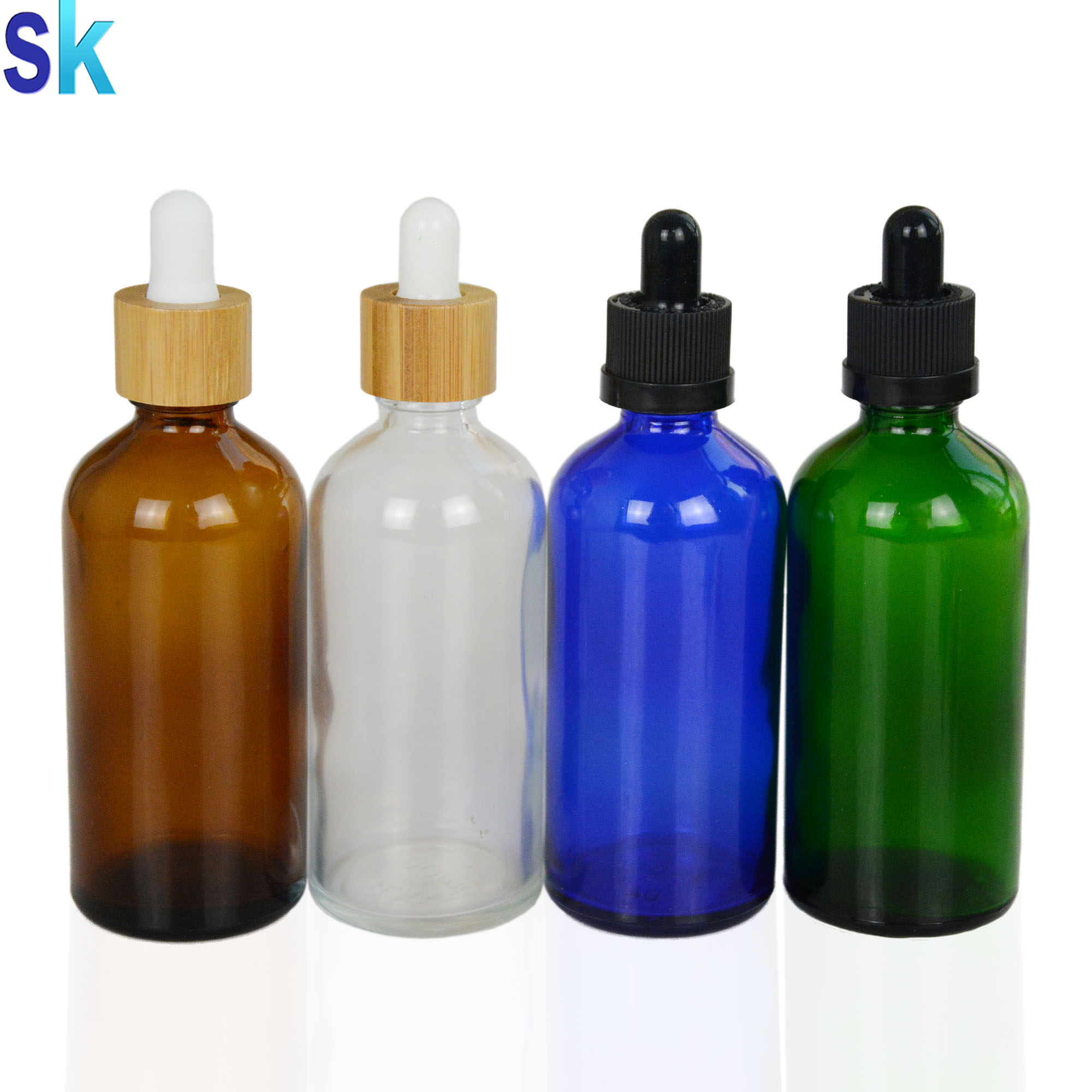 Factory price round shaped 100ml green color glass dropper bottle