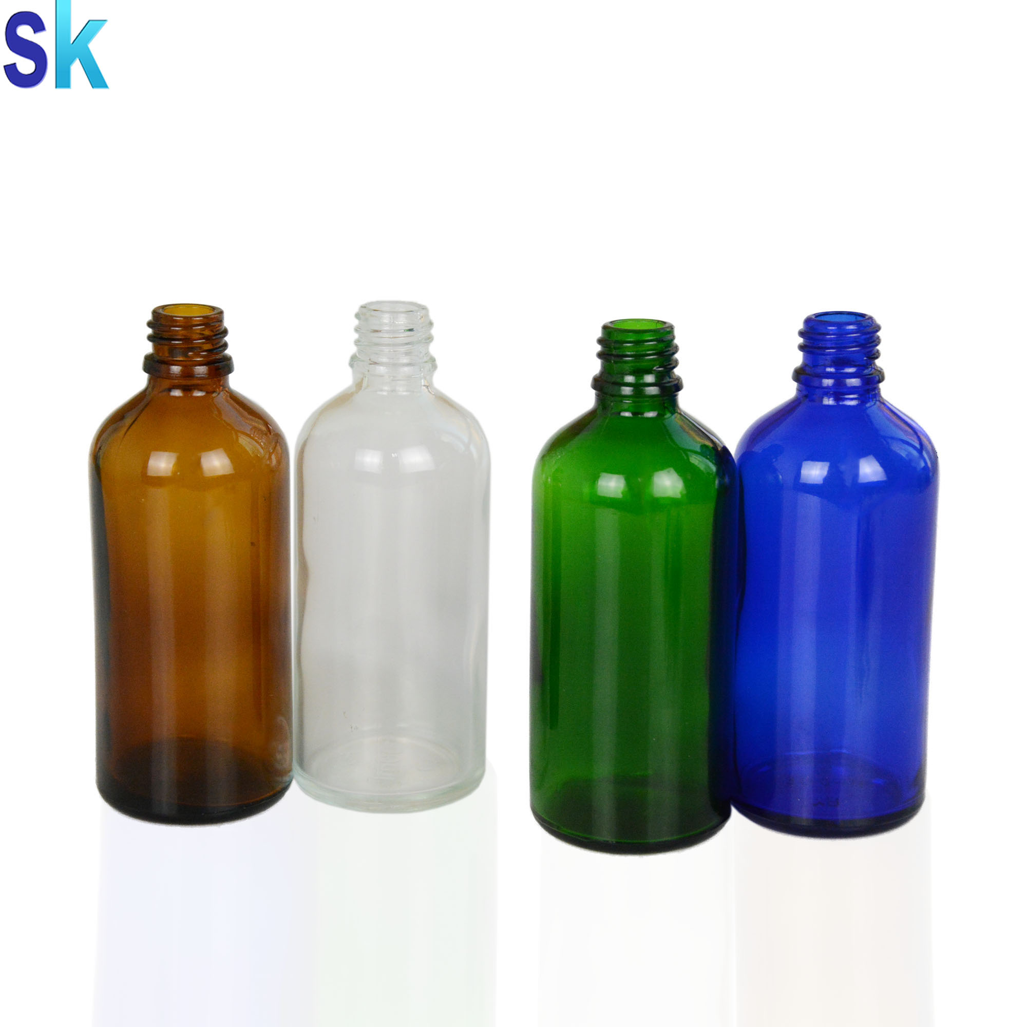 Factory price round shaped 100ml green color glass dropper bottle