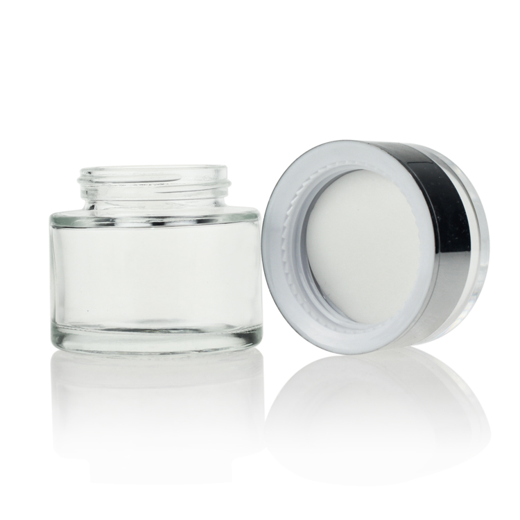 Factory price wholesale clear cream cosmetic container glass 50ml cosmetic jar