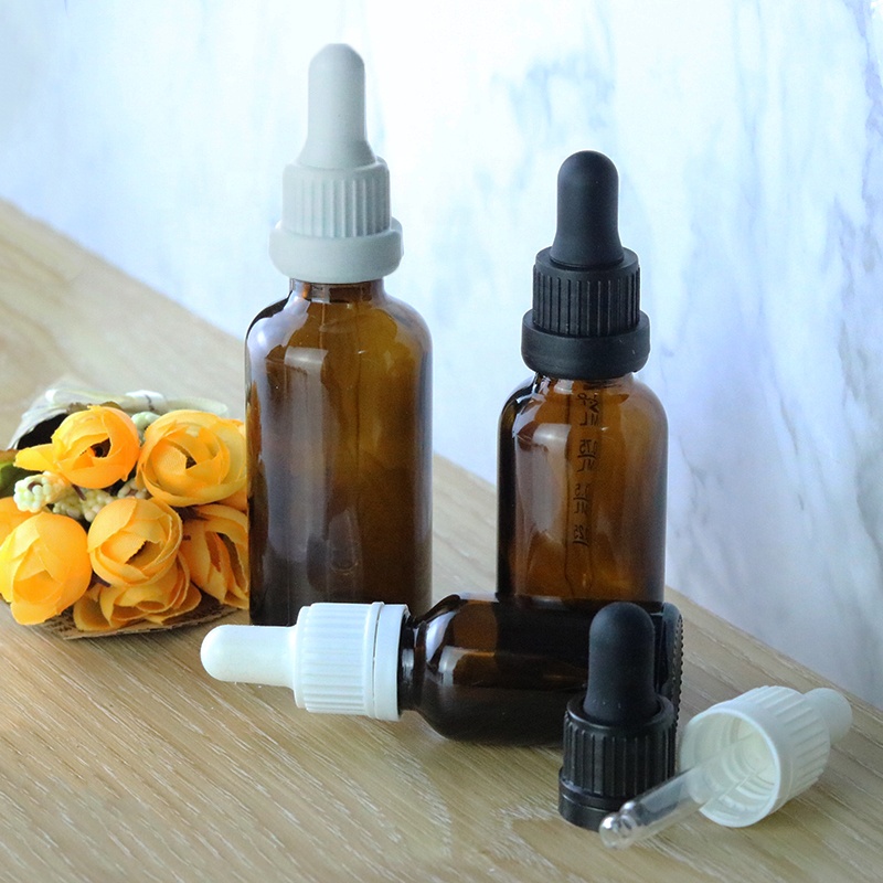Factory price10ml 15ml 30ml 100ml Round Amber Glass 18/415 Tamper Evident Pipette Dropper Bottle For Essential Oil (GRA04)