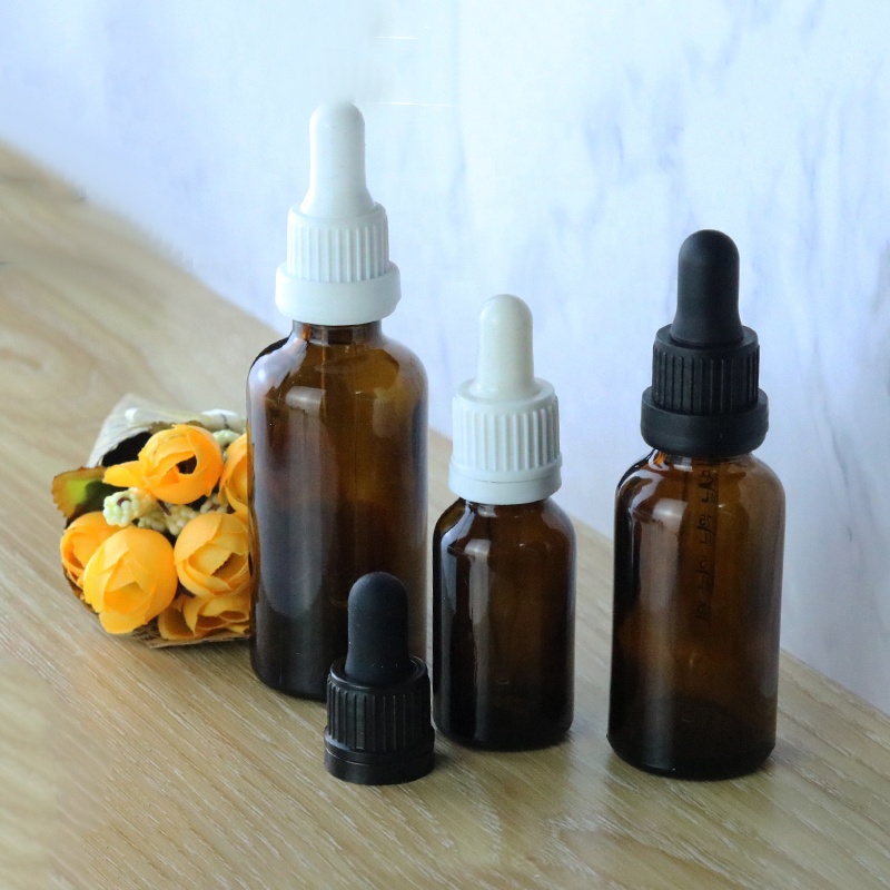 Factory price10ml 15ml 30ml 100ml Round Amber Glass 18/415 Tamper Evident Pipette Dropper Bottle For Essential Oil (GRA04)
