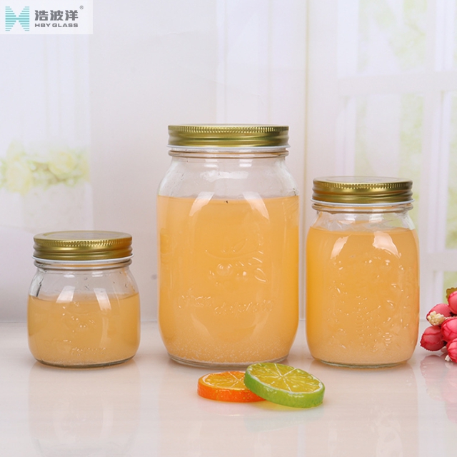 Factory sale 150ml 300ml 500ml carven mason glass jar with tinplate
