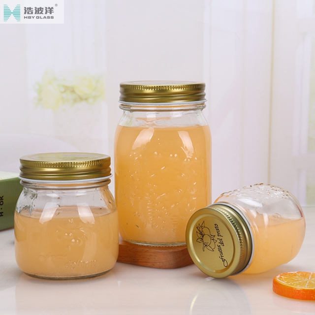 Factory sale 150ml 300ml 500ml carven mason glass jar with tinplate