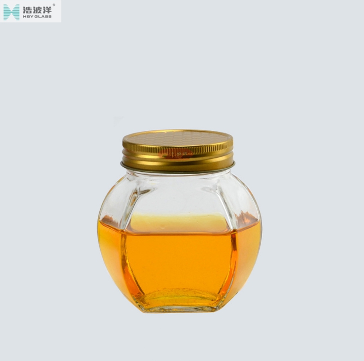 Factory sale 380ml 730ml hexagonal glass jar with tinplate lid for honey