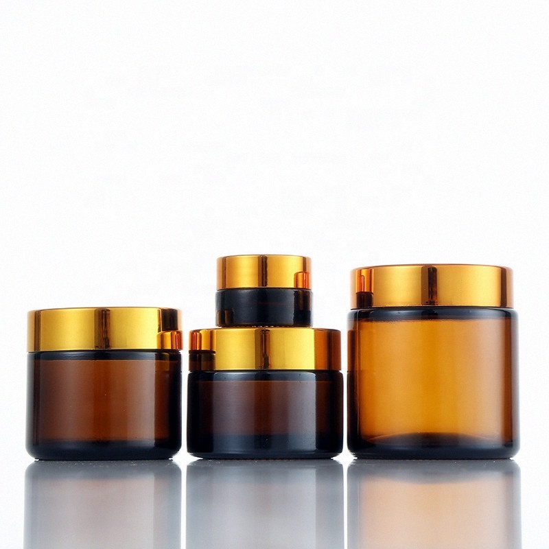 Factory sale 50ml luxury amber colored glass cosmetic jars 30g