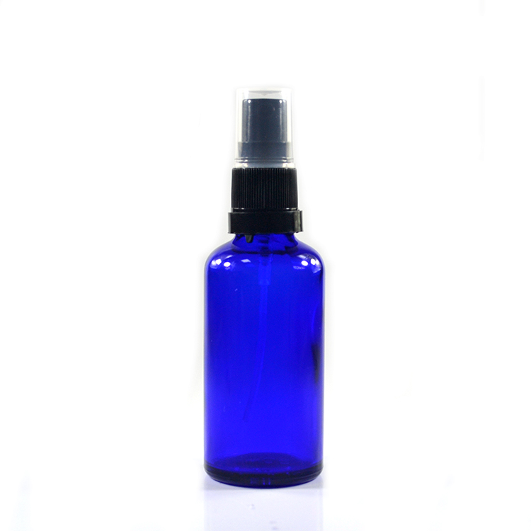 Factory sale 5ml 10ml 15ml 20ml 30ml 50ml 100ml amber blue glass spray bottles with black white fine mist sprayers