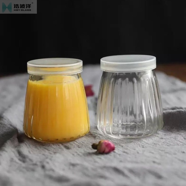 Factory sale clear 100ml 200ml pudding glass jar with plastic lid