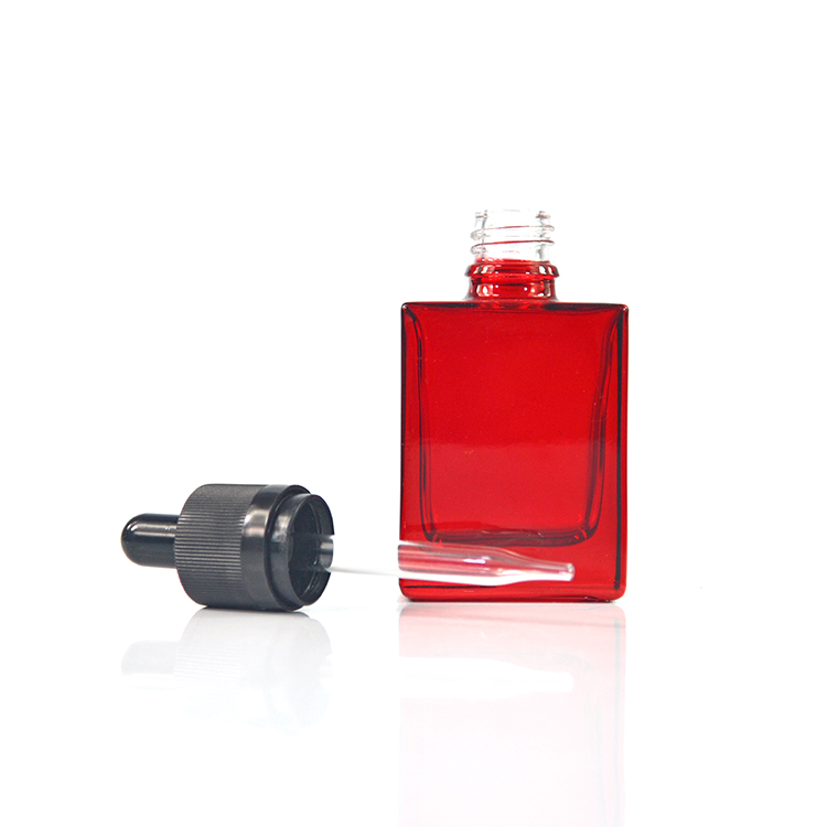Factory sale matte black white clear red rectangle15ml 30ml 50ml dropper glass bottle with screen printing