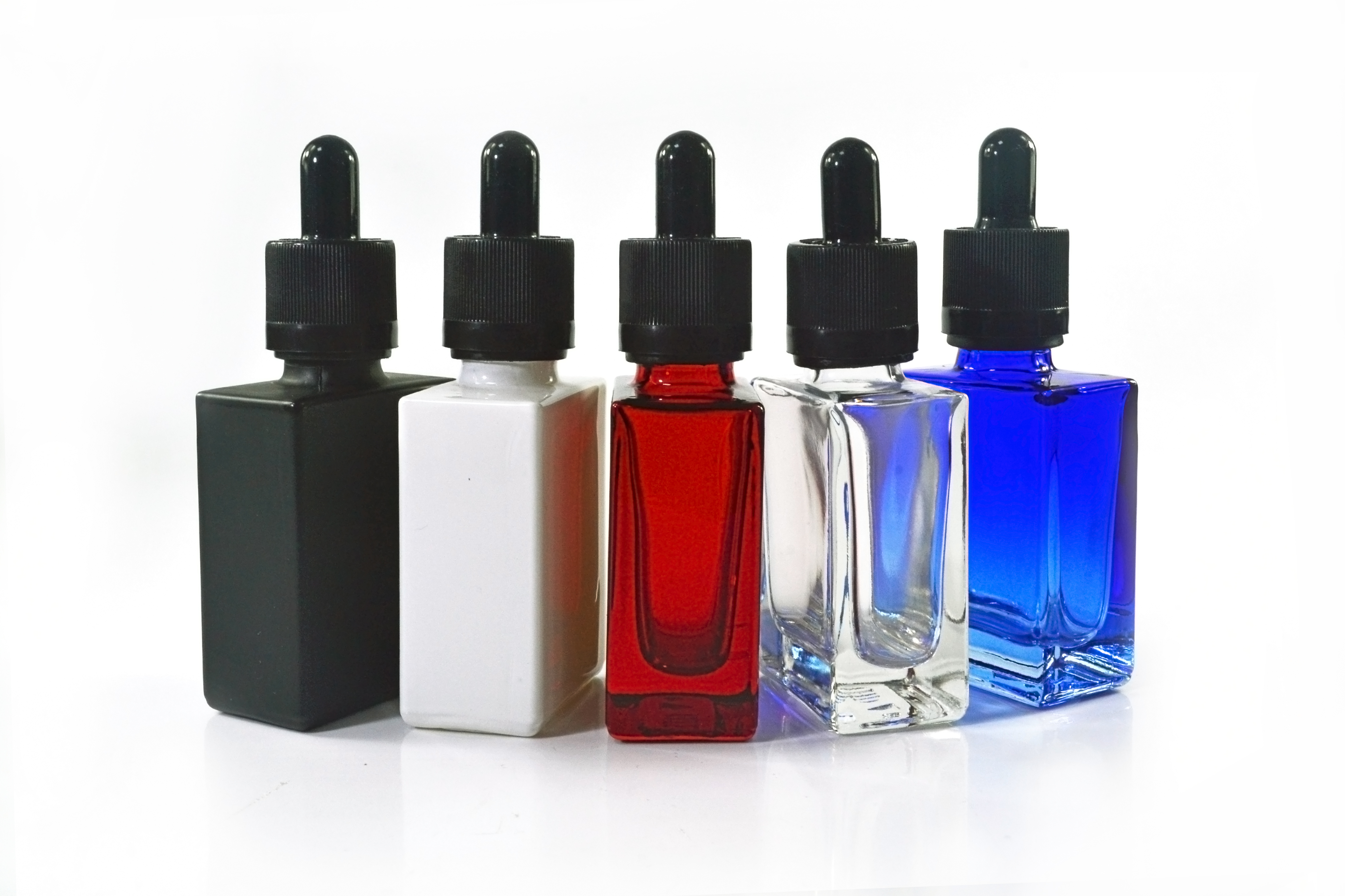 Factory sale matte black white clear red rectangle15ml 30ml 50ml dropper glass bottle with screen printing