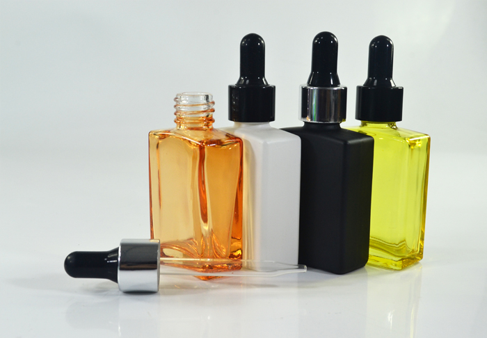 Factory sale matte black white clear red rectangle15ml 30ml 50ml dropper glass bottle with screen printing