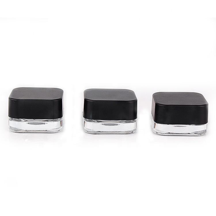 Factory sale mini new product 5g square glass eye cream cosmetic container jar with black lid