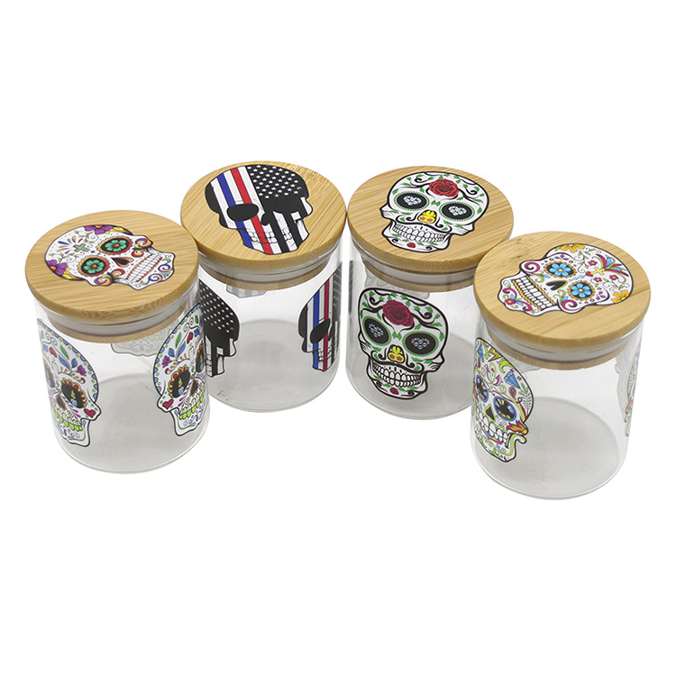 Factory sale wholesale glass weed jar with bamboo lid custom logo weed container jars