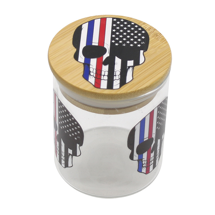 Factory sale wholesale glass weed jar with bamboo lid custom logo weed container jars